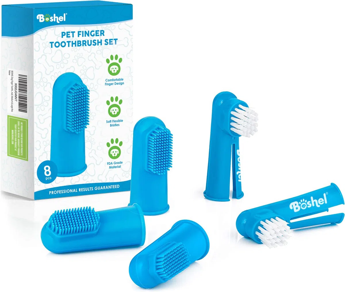 BOSHEL Juego de cepillos de dientes para perros, paquete de 8, incluye 6 cerdas de silicona + 2 cepillos de dientes para perros y gatos con cerdas de nailon, aprobado
