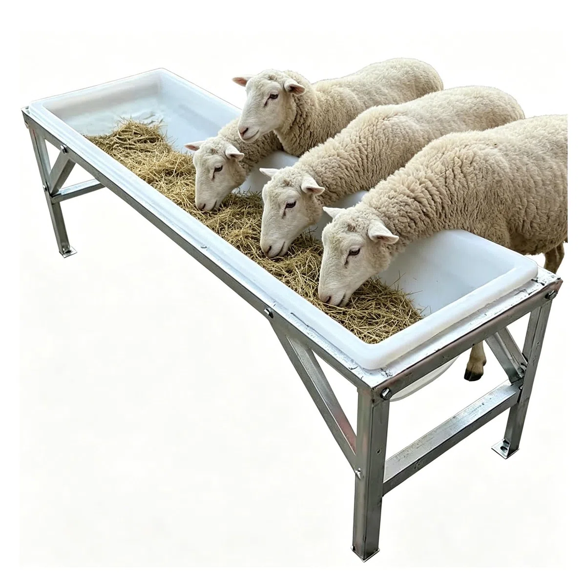 Comedero Y Bebedero 2 En 1 Con Soporte Metálico | Bandeja Para Comida Y Agua Fácil De Limpiar Para Cabras, Ovejas, Vacas Y Caballos De Granja(White,39.4x11.8x7in)