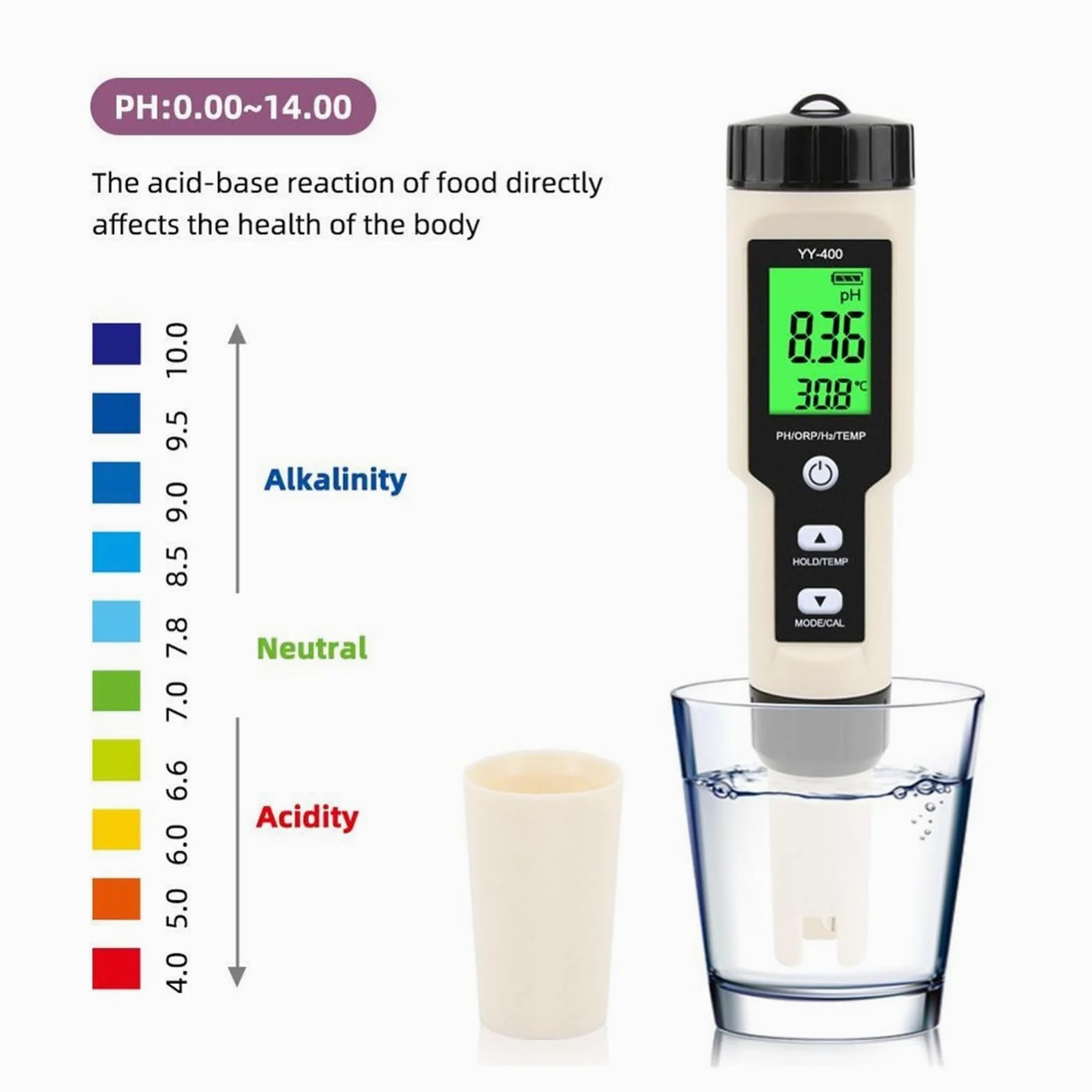 Medidor Agua 4 En 1 H2/PH/ORP/Temp Meter Digital Water Quality Monitor Tester For Piscinas Agua Potable, Acuarios Multiusos Preciso Fácil(YY-400N)