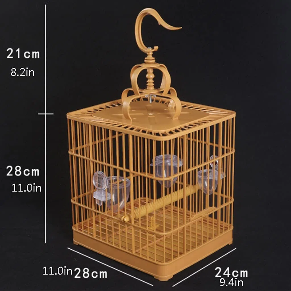 Jaula De Vuelo para Pájaros Cuadrada De Plástico para Bañarse, para Pinzones, Minás, Loros, Jaula Colgante Portátil con Varilla De Soporte Y Comedero.(A)