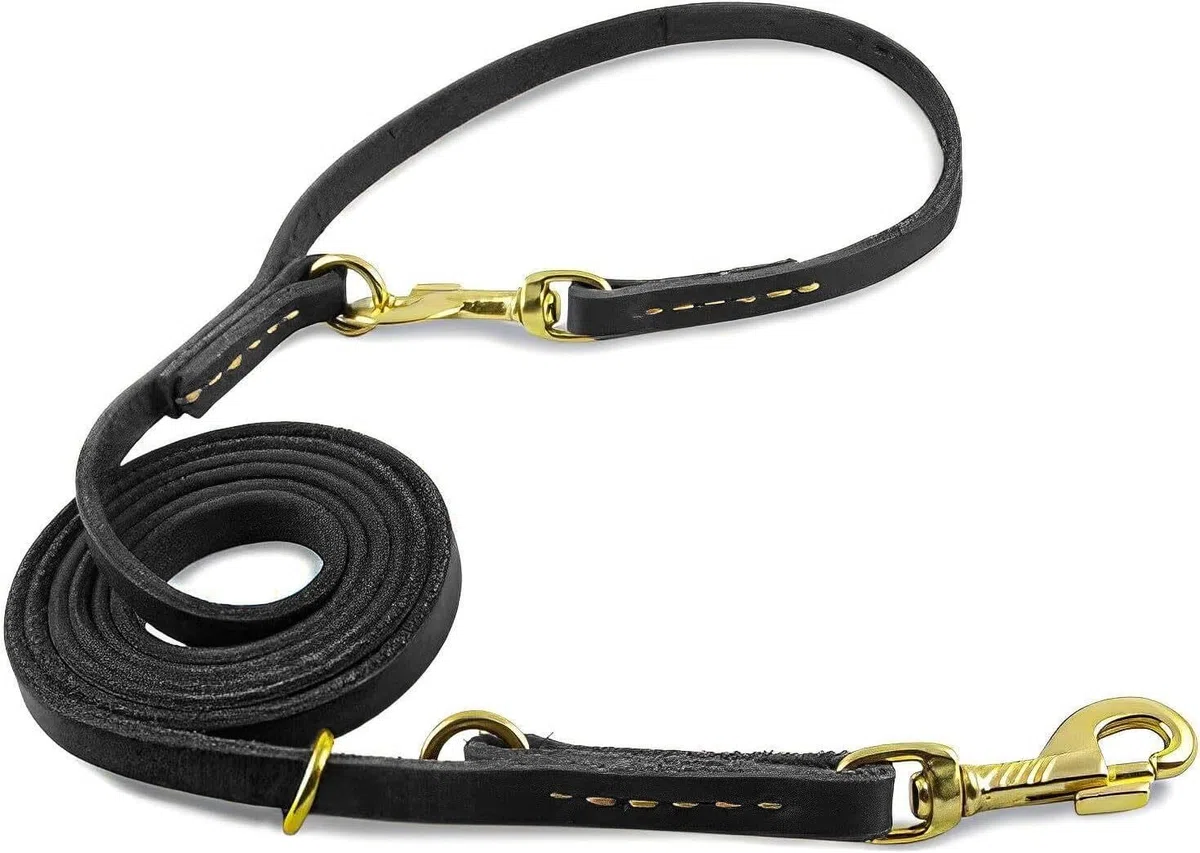 Correa de Cuero for Perros: Entrenamiento Manos Libres Genuino multifunción de 8 pies, Correa Deslizante Ajustable for Perros pequeños, medianos y Grandes(Black)