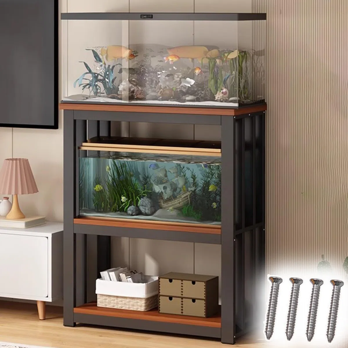 Soporte de metal pesado para acuario, armario para tanque de reptiles con accesorios, adecuado para múltiples tanques, diseño resistente y elegante
