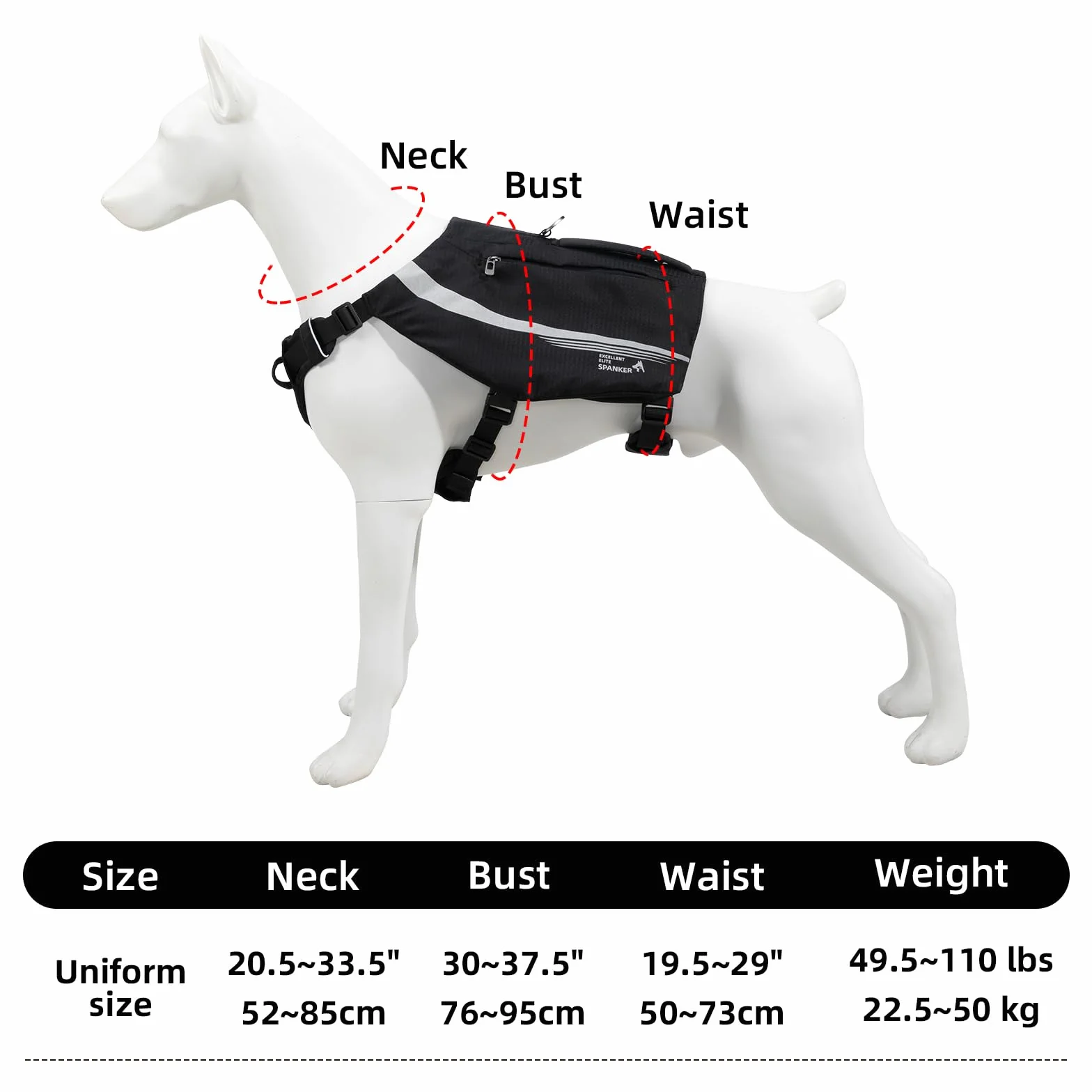 EXCELLENT ELITE SPANKER Mochila reflectante en forma de Y con bolsillos con asa, sin tirones, anillos en D, equipo ligero de senderismo para perros, caza, camping, viajes (negro)