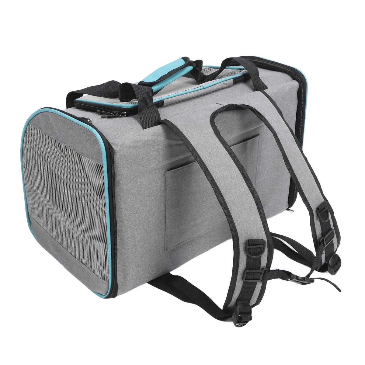 Mochila transportadora para mascotas, malla transpirable, transportador portátil para gatos de gran capacidad, transportador para perros para viajes al aire libre, senderismo, (Gris y azul)