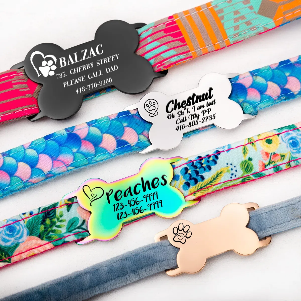 Etiquetas de perro personalizadas para mascotas, a prueba de masticación, etiqueta de nombre para collar grabada, de acero inoxidable, etiqueta de identificación personalizada de hueso