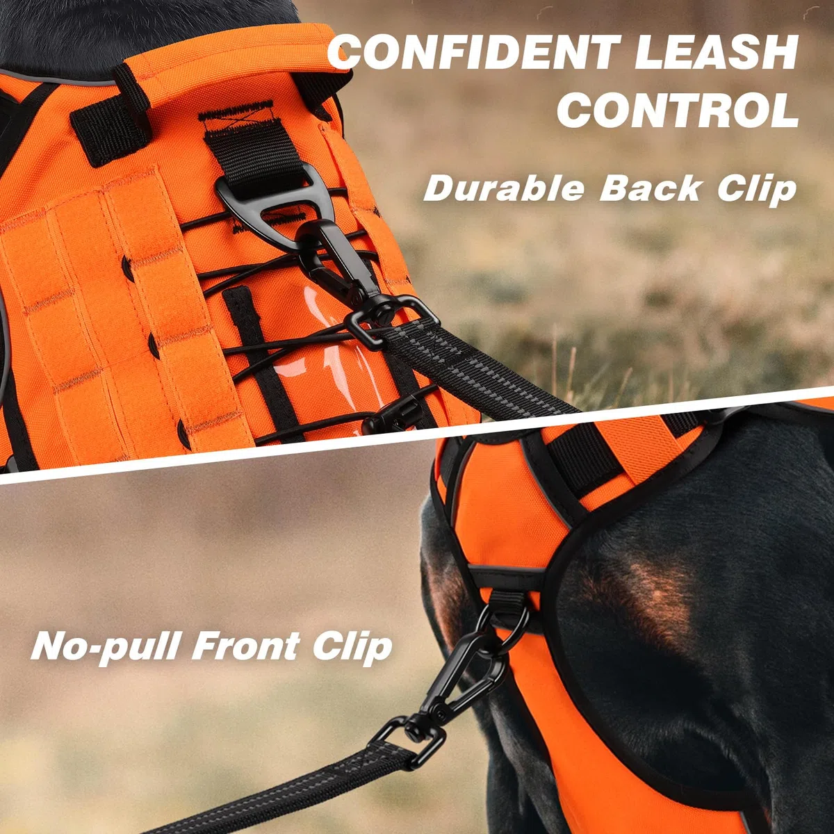WINGOIN Arnés táctico naranja para perros pequeños, sin tirones, ajustable, reflectante, K9, arnés militar para perros con asa para caminar, senderismo, entrenamiento (XL)