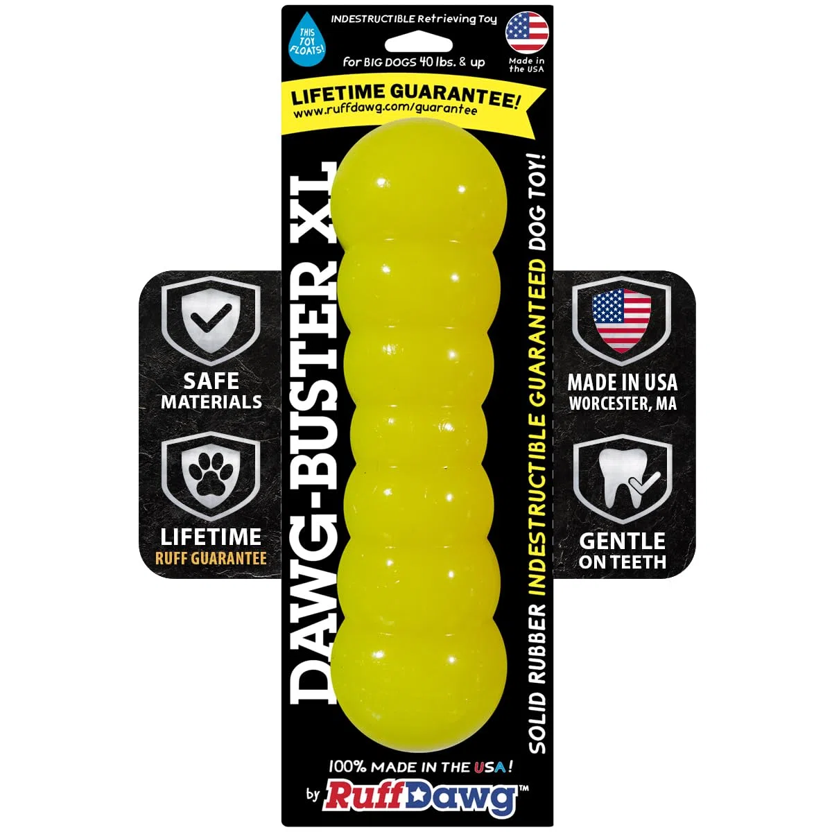 Ruff Dawg Dawg-Buster XL - Palo masticable indestructible de goma sólida para perros de menos de 40 libras, flota y rebota, fabricado en Estados Unidos