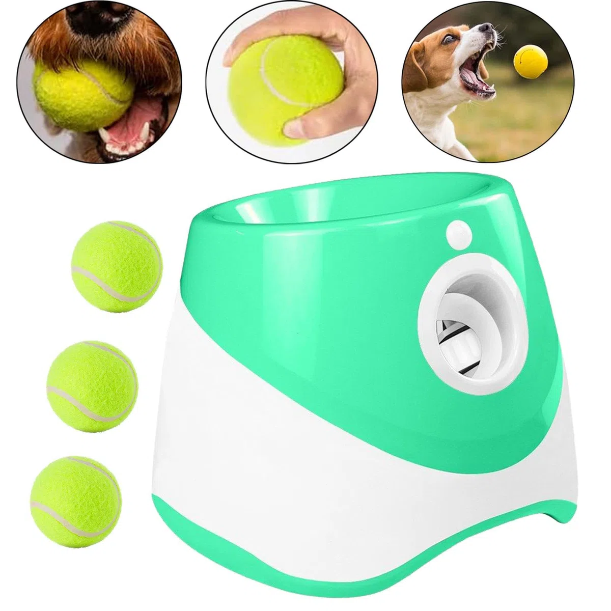de Pelotas para Perros. Automático de Pelotas para Perros. Incluye 3 Pelotas de Tenis. para Uso en Interiores Y Exteriores. para per, Verde