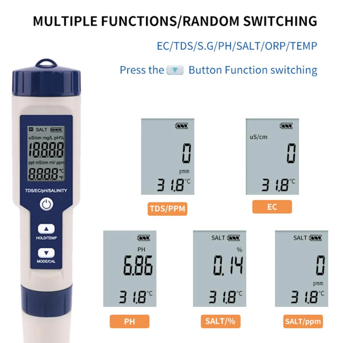 Digital Plástico Laboratorios Acuarios y Salinidad de Probador para LCD Diseño Único y Medición Ph, Material 3 Baterías Lr44 Incluidas Acuáticos