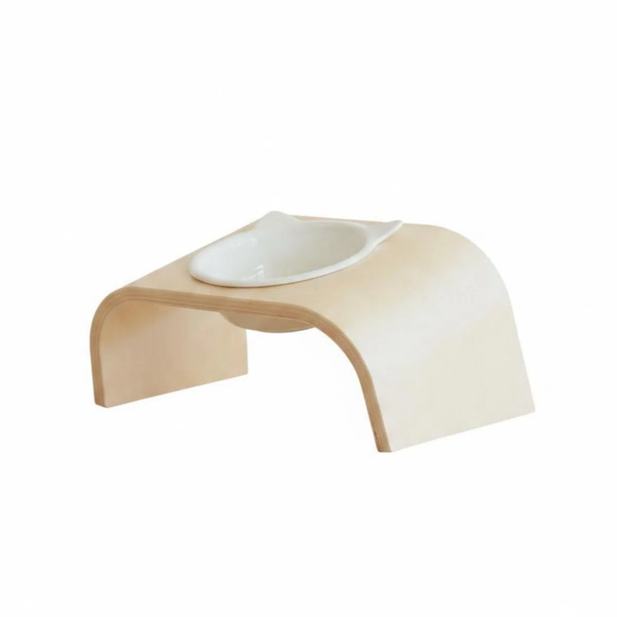 Gralara Comedero para Mascotas Elevado Comedero, Soporte De Un Solo Tazón + Tazón De Cerámica Blanco De Boca Plana con Orejas De Gato Brillante/Oscuro