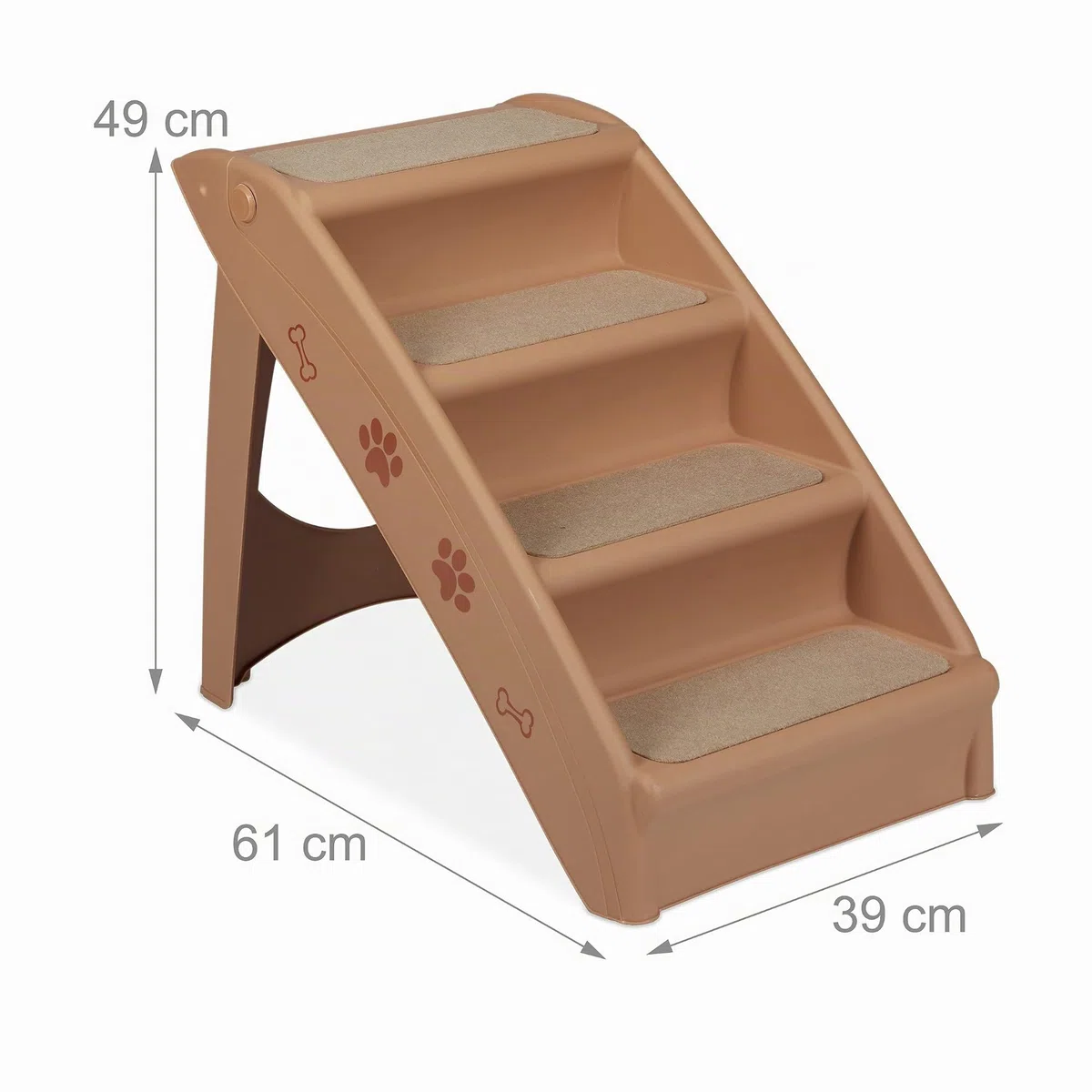 Relaxdays Escalera para Perro Pequeño o Grande, 4 Peldaños, Cama, Sofá y Coche, PP-Fieltro, 1 Ud, 49 x 39 x 61 cm, Beige