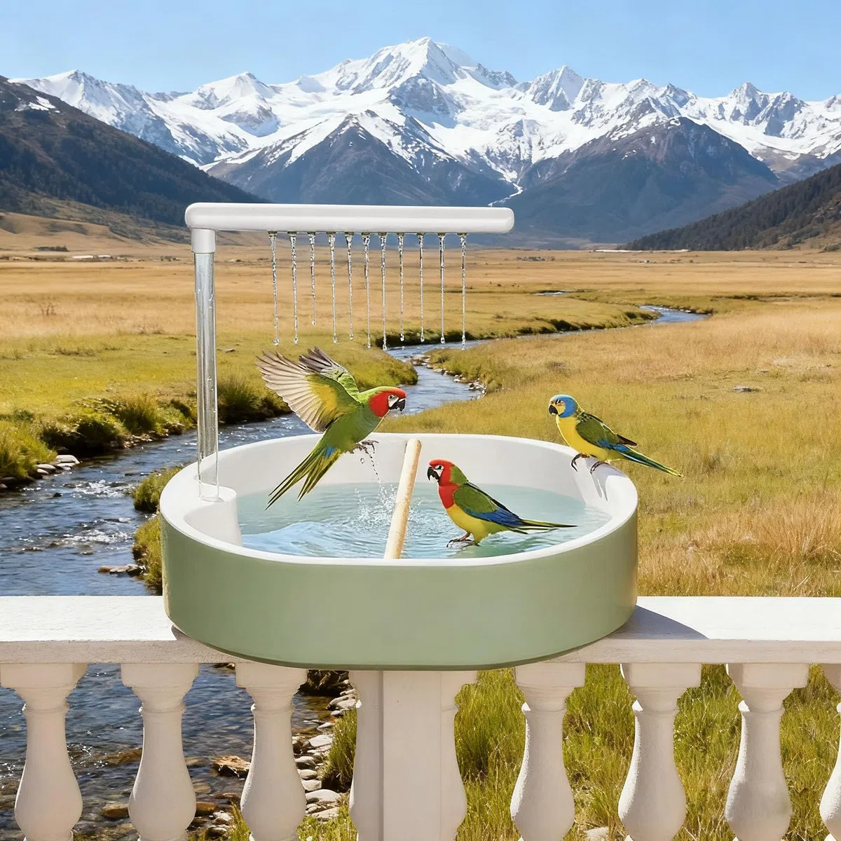 Baños automáticos para pájaros, Ducha para pájaros en Jaula, Ducha para Loros con Flujo de Agua Ajustable, bañera con Ciclo de Agua para agapornis, cacatúas, pinzones (White)