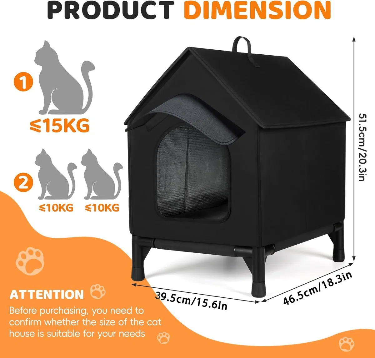 Casa para gatos con aleros desmontables adicionales, para gatos de interior y exterior en verano e invierno, actualización impermeable, refugio totalmente aislado para gatos callejeros y salvajes (L
