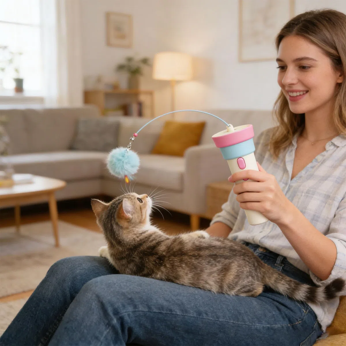 Pelota automática compacta y ligera para gatos, fácil de instalar en cualquier lugar en interiores, proporcionando diversión y compacta