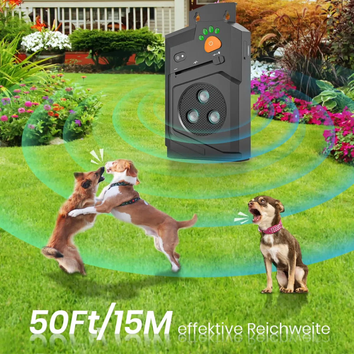 Antiladridos para perros, dispositivo antiladridos ultrasónico, dispositivo antiladridos para perros con 3 modos, alcance de 15 m, función antiladridos automática, tope ultrasónico para