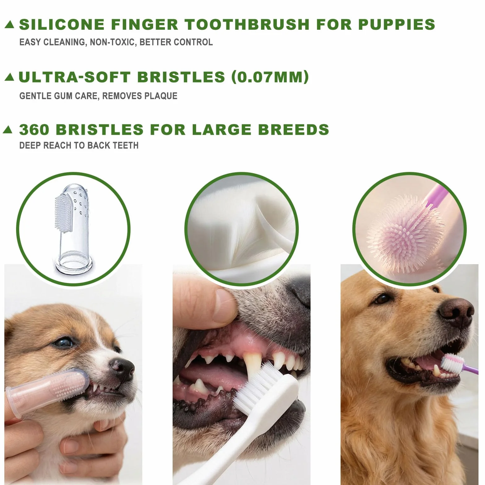 Juego de cepillos de dientes para perros, cepillos de dientes de triple cabeza, cepillo de dientes de doble cabeza, cepillos de dientes de goma para dedos, cepillos de limpieza dental