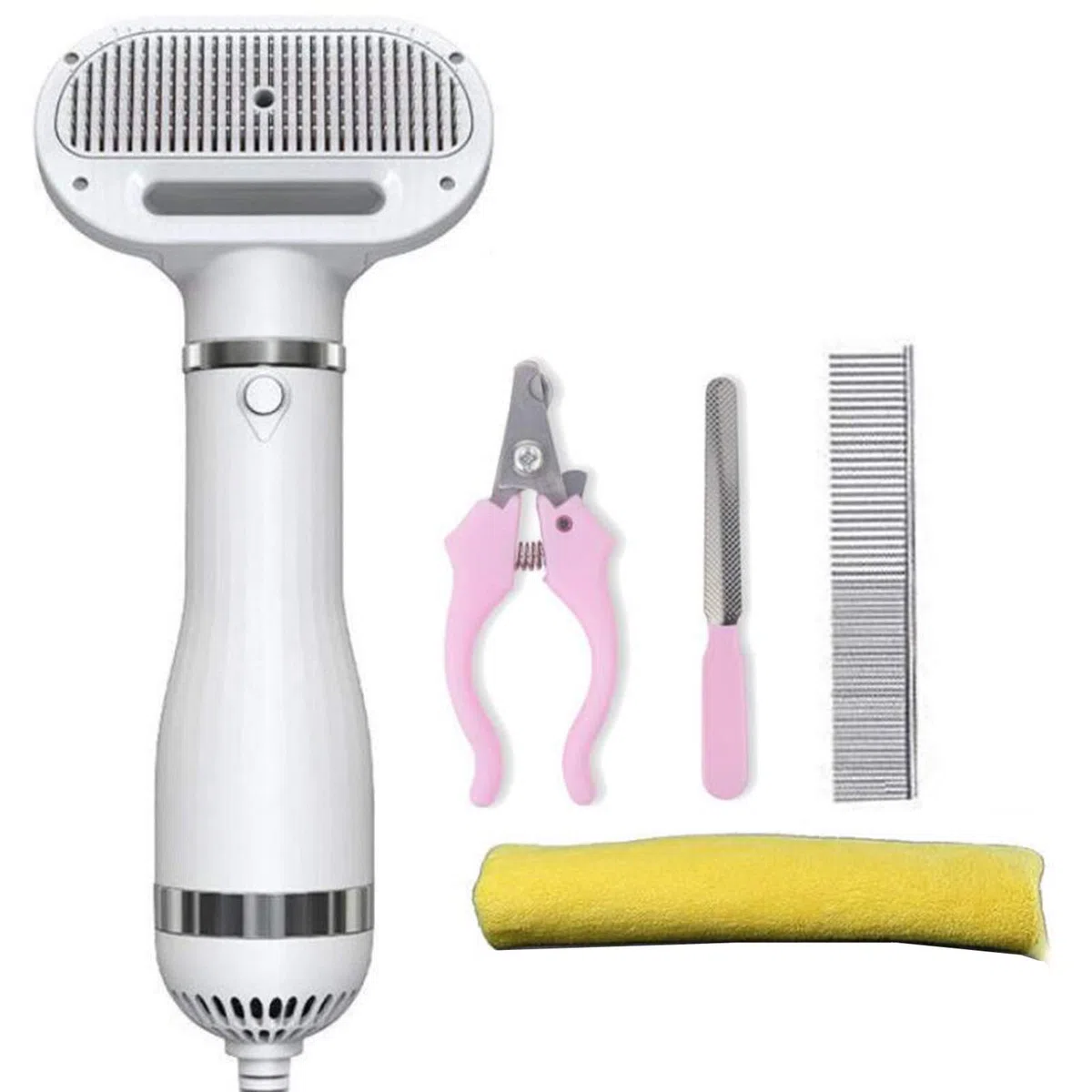 Peine Cepillo Mascotas Secador de Pelo Perros, 2 en 1 300 W Potente soplador, Mango ergonómico con 3 Engranajes de Temperatura para Perros Gatos Animales pequeños (Blanco)