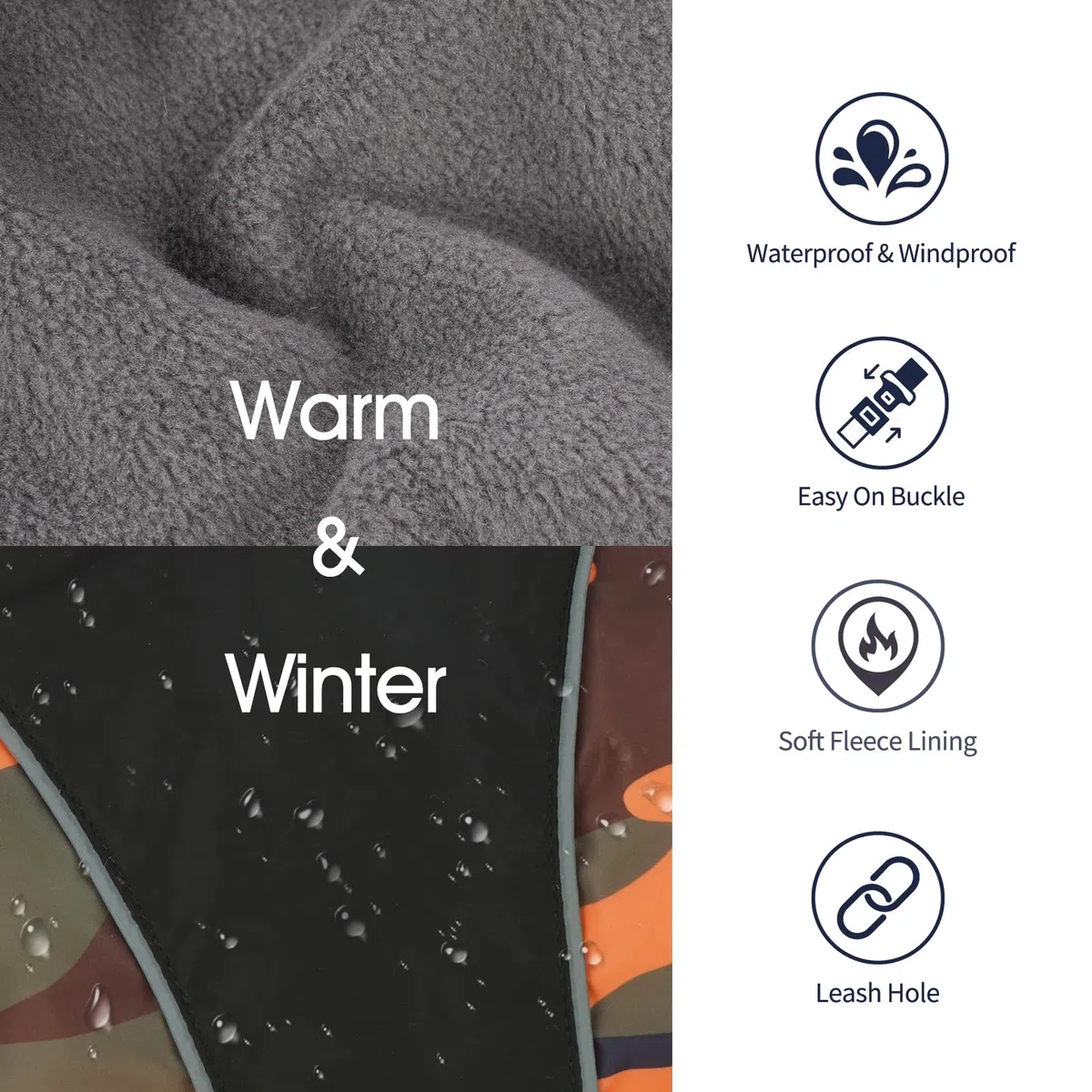 IECOii Abrigo extra cálido para perro, reflectante, ajustable, abrigo de invierno para perro con hebilla, chaqueta de forro polar con cuello alto para clima frío, abrigo de invierno suave para perros