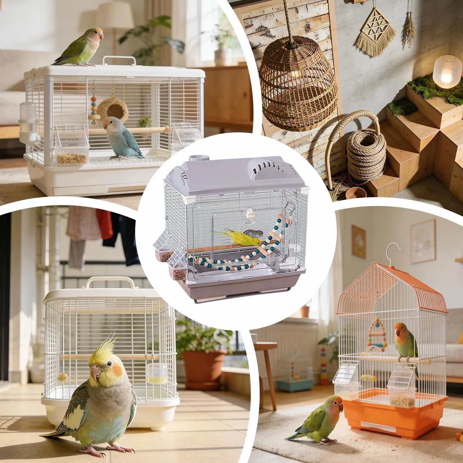 Transportín de Viaje para Aves Transportín Portátil y Transpirable | Jaula Portátil con Bebedero y Percha Para Viajes Exteriores Camping Visita Al Veterinario Avión Y Hogar