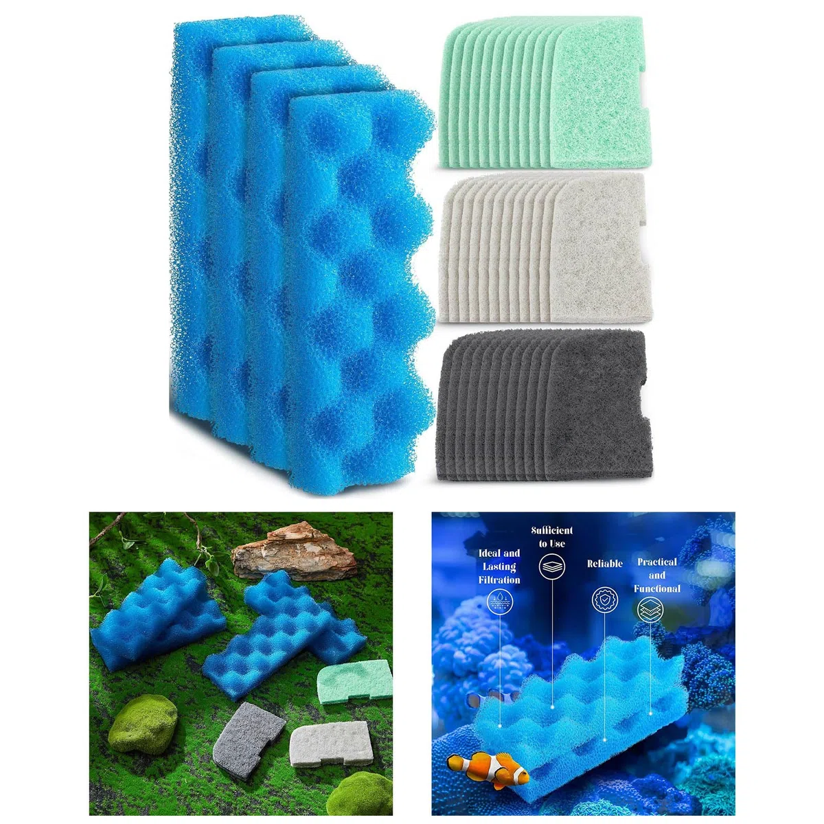 Juego de almohadillas de espuma para filtro de acuario compatible con sistemas de depósito 306 307, paquete de 40 piezas de esponja de repuesto para mantenimiento de acuarios, relleno de esponja