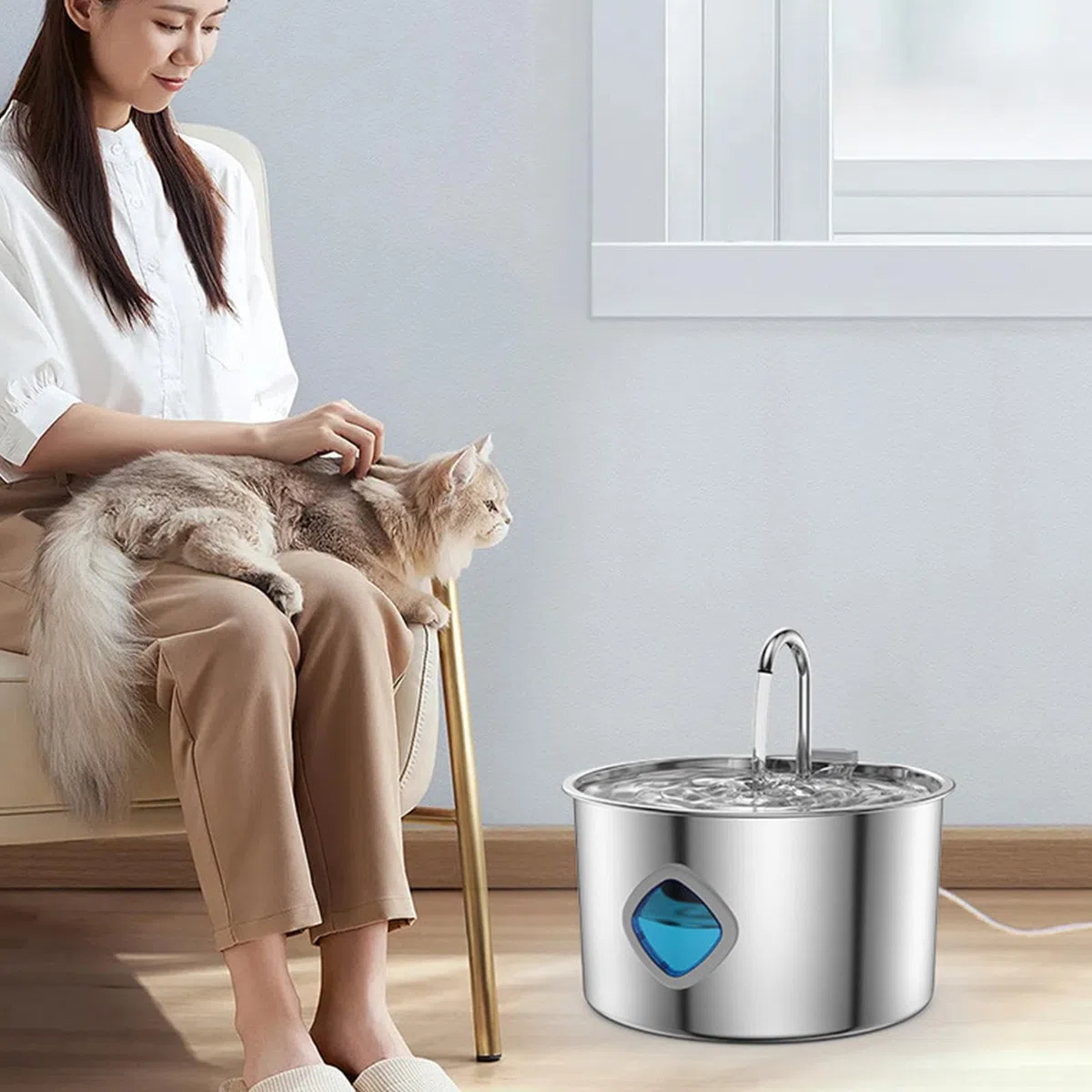 Fuente Agua Gatos Acero Inoxidable Dispensador Automático de Agua, , | 3,2 L Dispensador De Agua Para Gatos Y Perros Interior Cachorros Perros Raza Pequeña Mediana Y Grande