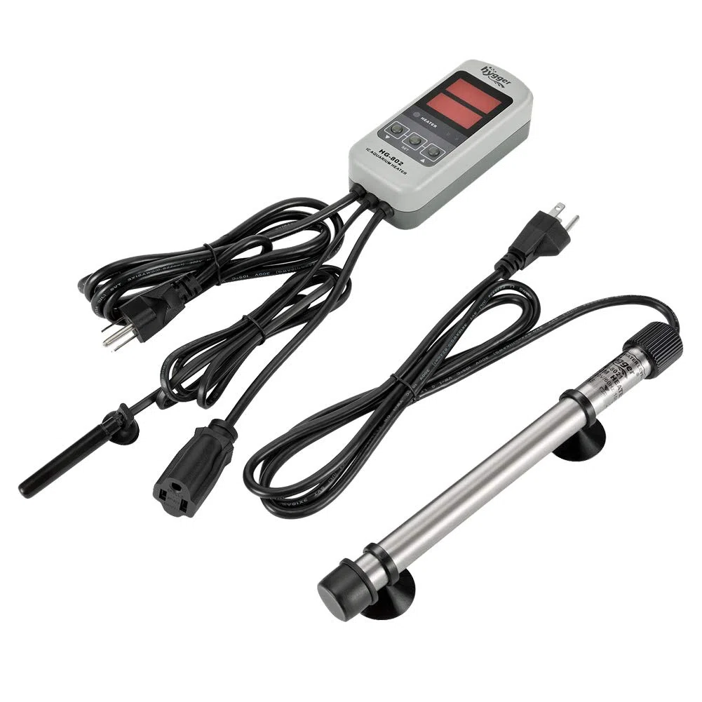 hygger Calentador de acuario de titanio de 200 W para agua salada y agua dulce, calentador sumergible digital con controlador de termostato IC externo y termómetro, para pecera de 20-45 galones