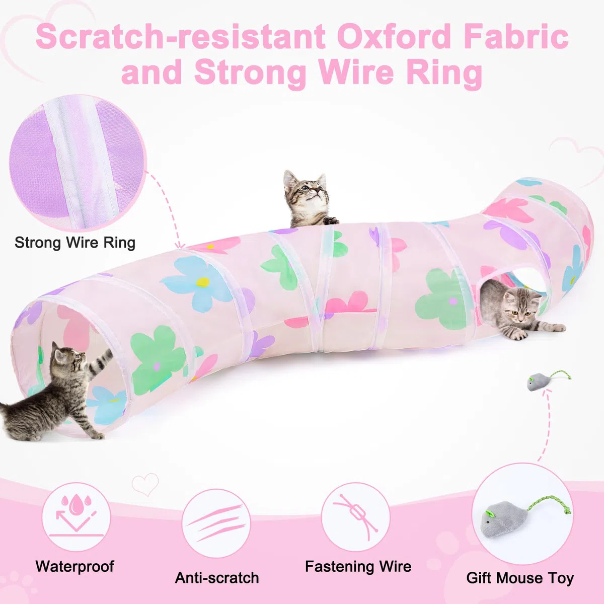 Glittme Túnel para Gatos, túneles para Gatos de Interior, Cueva de Gato Peekaboo en Forma de S con Juguetes para Gatos, Tubos Plegables para Gatos y túneles para Gatos, Conejo, Cachorro, cobaya