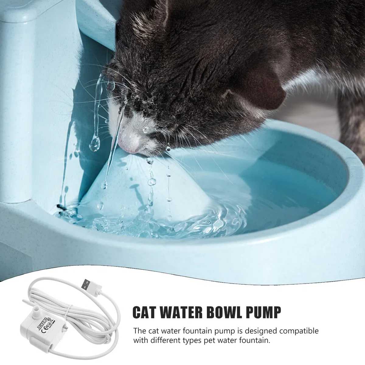 CLISPEED Bomba de Repuesto para Fuente de Agua para Gatos y Perros, Operación Silenciosa y Sumergible, Material Abs Cable USB, Adecuado para Dispensadores de Agua en Hogares
