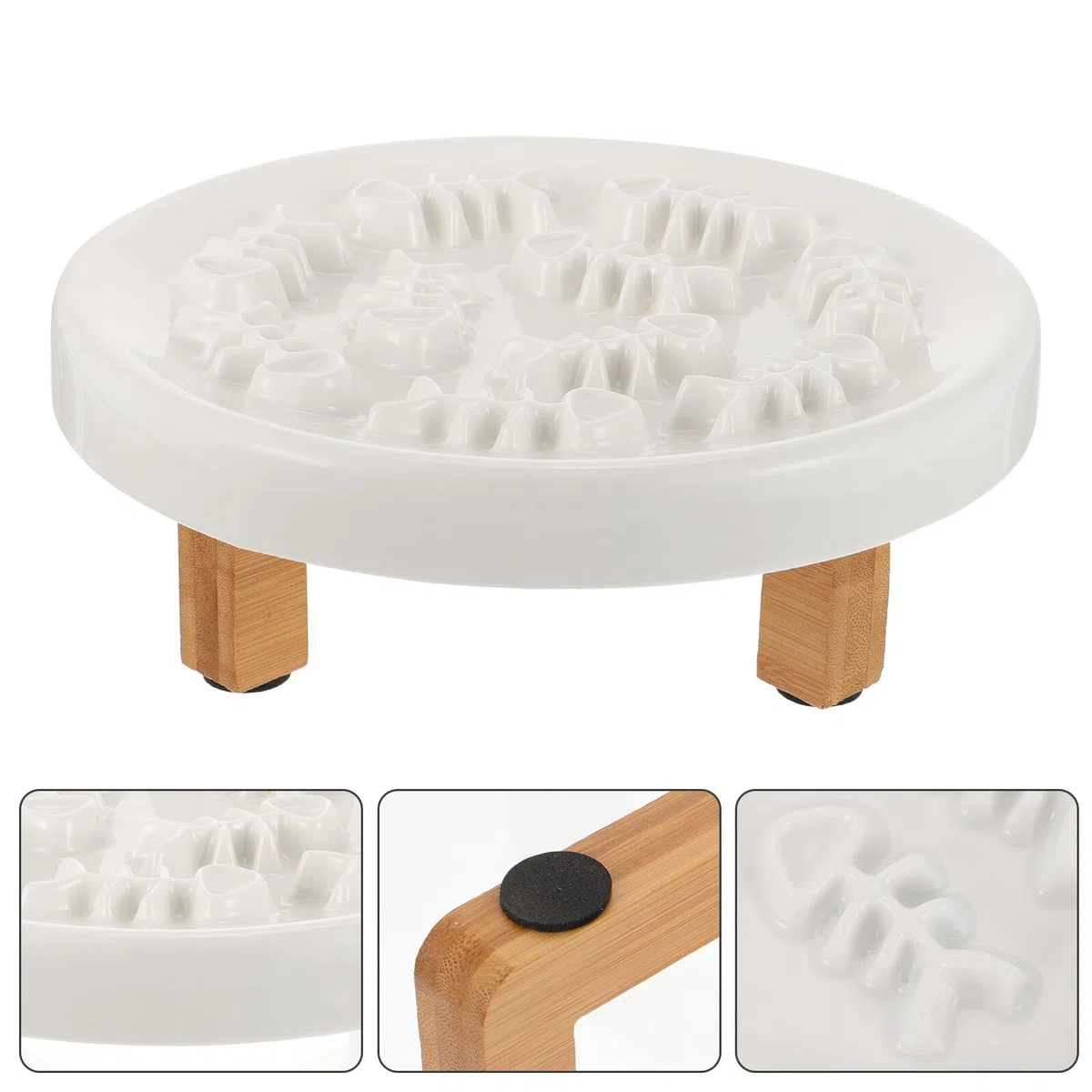 Gatuida Comedero Elevado para Mascotas de Cerámica con Soporte de Madera, Protección para Cuello, Adecuado para Perros Pequeños y Gatos, Alimentación Lenta