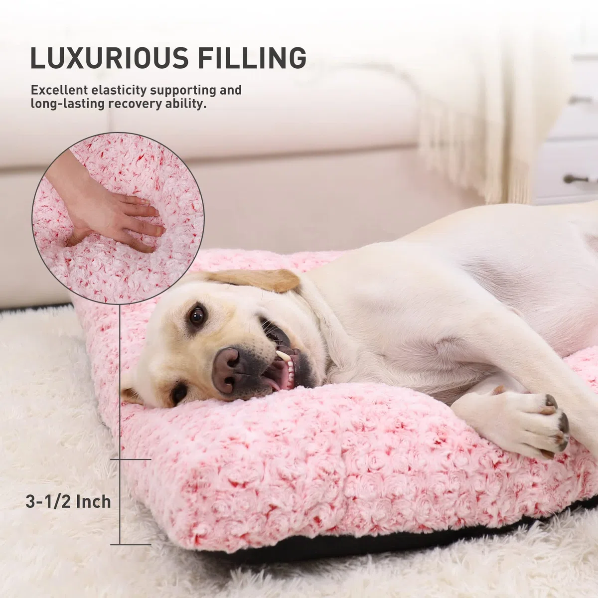 Cama para perro lavable de lujo de felpa para perros con cajón de cama cómoda para perros y razas grandes, jumbo, medianas, perros pequeños y gatos, 35 x 23 pulgadas, color rosa