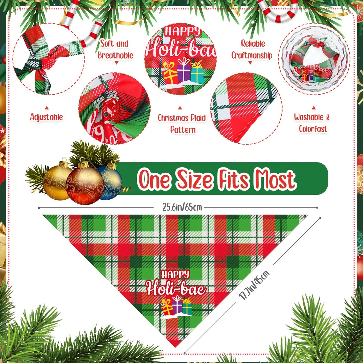 Abbylike 50 Bandanas de Navidad a Cuadros para Perro, Bufanda para Perros, Baberos para Cachorros, Bandanas Ajustables y Lavables, Accesorios de Disfraz para Mascotas, Suministros de Aseo para Gatos