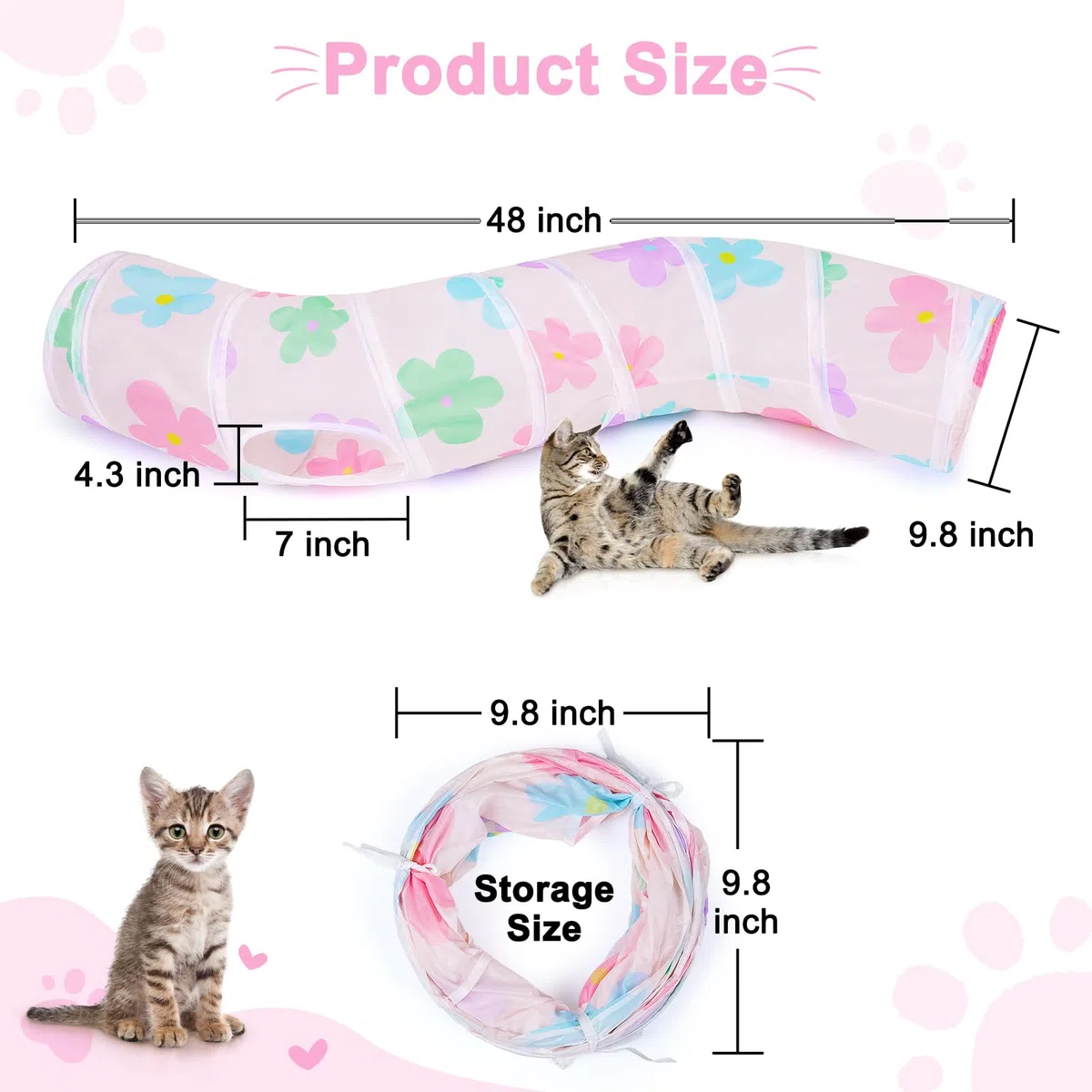 Glittme Túnel para Gatos, túneles para Gatos de Interior, Cueva de Gato Peekaboo en Forma de S con Juguetes para Gatos, Tubos Plegables para Gatos y túneles para Gatos, Conejo, Cachorro, cobaya
