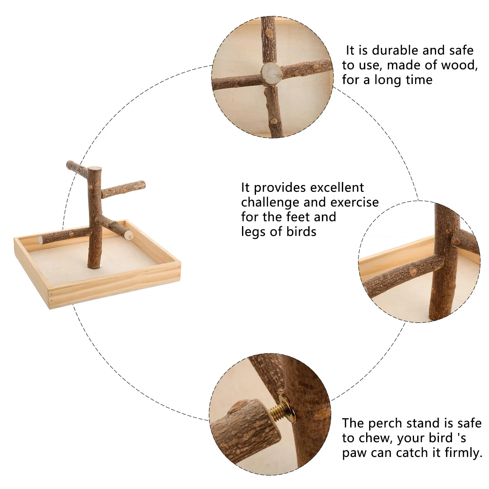 Puesto de Madera para Pájaros, Juguete de Entrenamiento Portátil Beige | Soporte de Percha para Loro, Madera Natural, Ayuda a Equilibrio y Coordinación, para Periquito y Ave