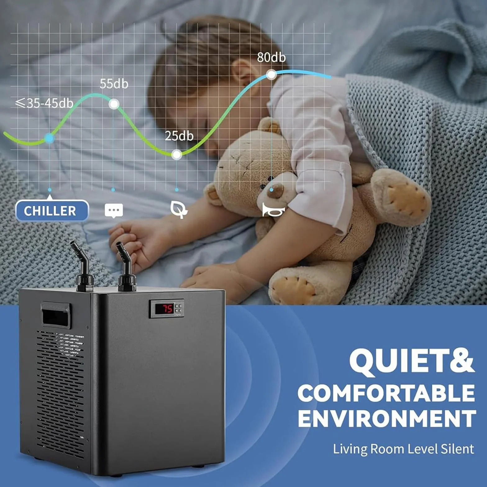 Enfriador para Acuario, diseño silencioso Especial, Enfriador de baño de Hielo para ajolotes de Agua Salada y Dulce y Medusas de Coral, fácil de Usar 160L/42gal