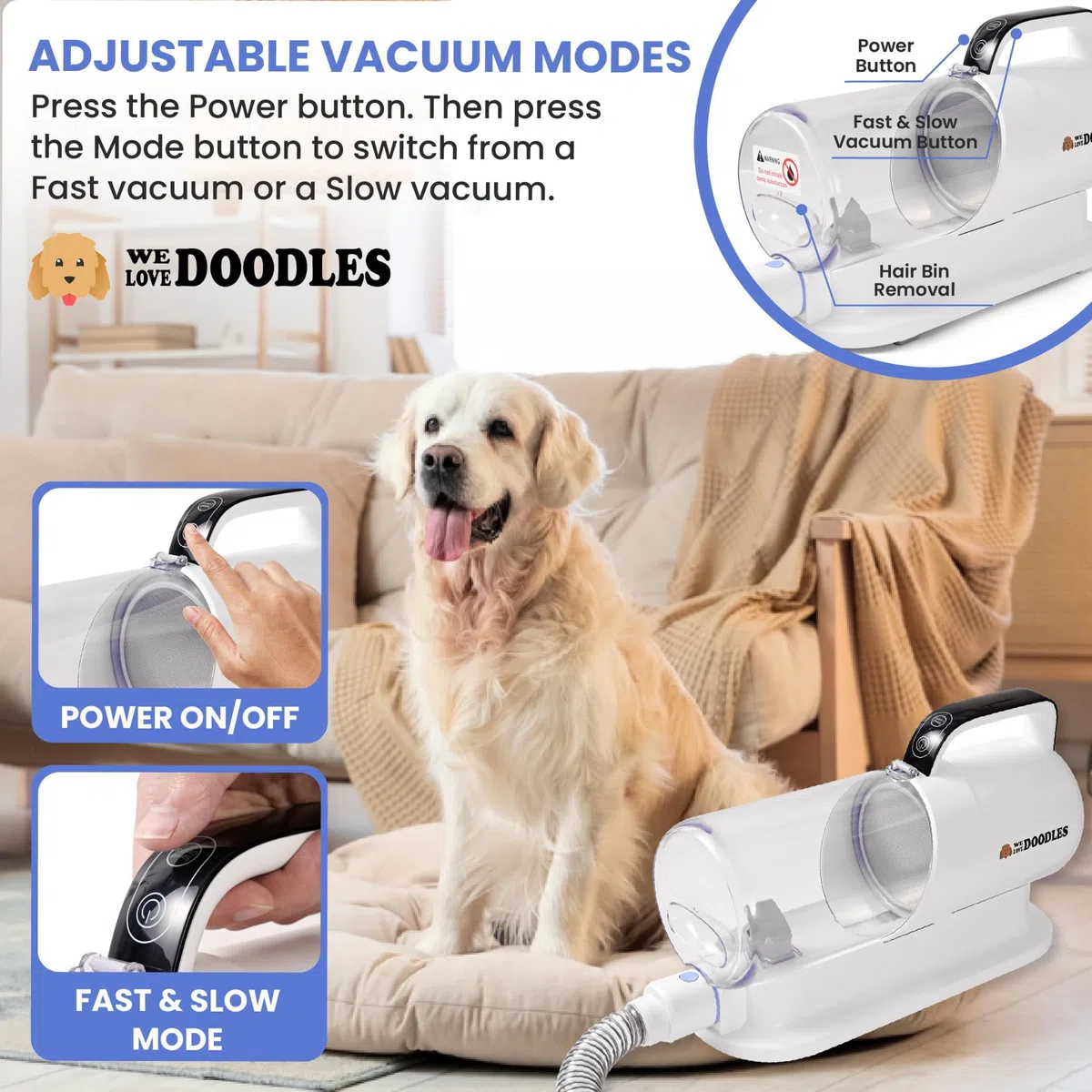 We Love Doodles Kit de aspiradora de aseo para perros, aspiradora de pelo de mascotas para perros, desprendimiento