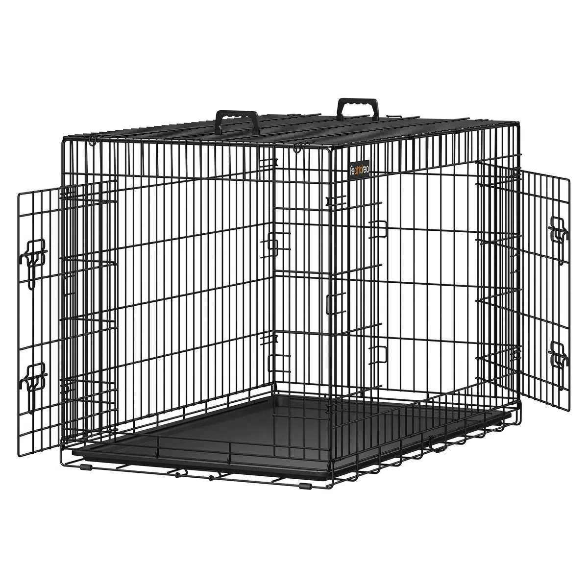 Feandrea Jaula para Perros Plegable con 2 Puertas, Bandeja Extraíble, 107 x 70 x 77,5 cm, XL, Negro PPD42H