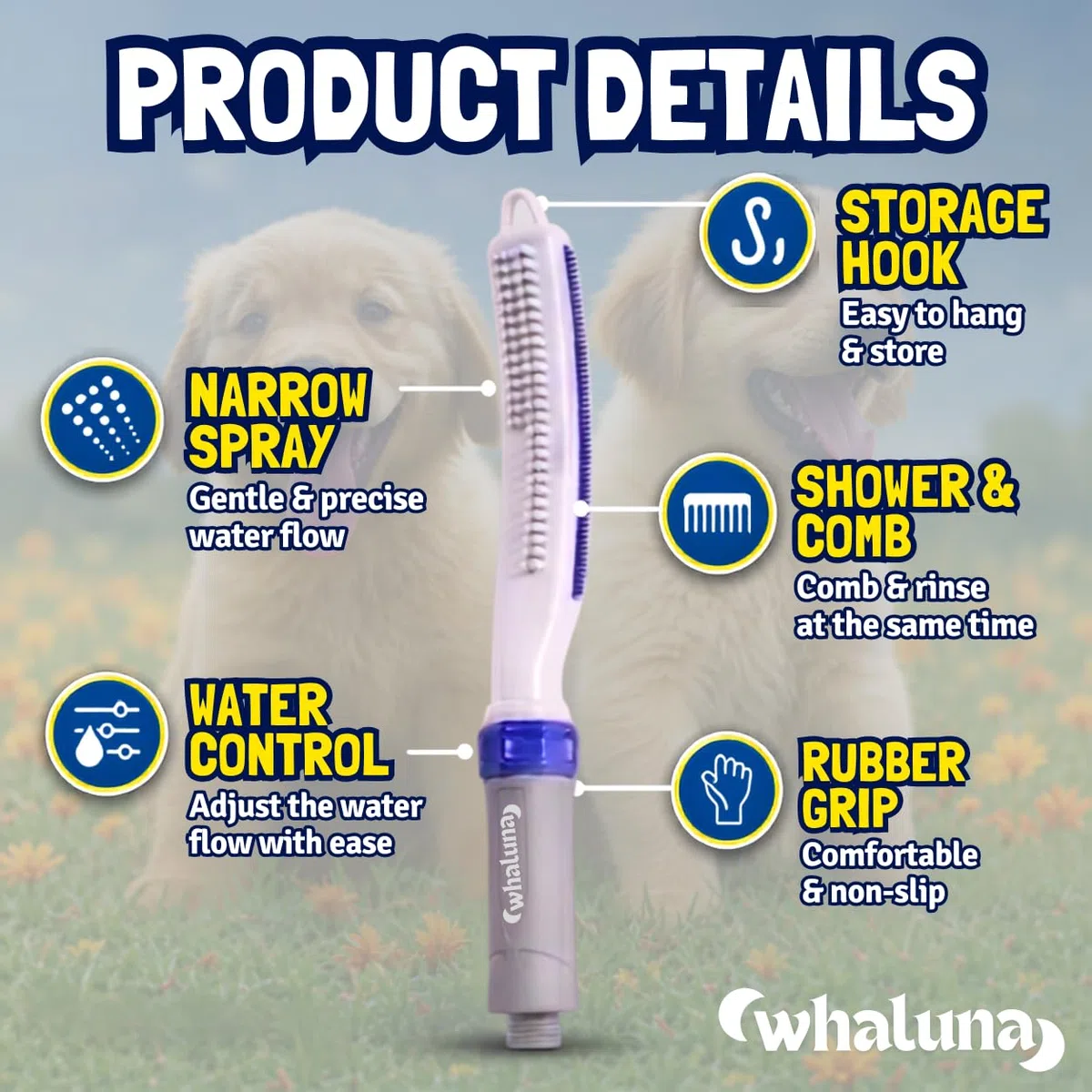Pulverizador de ducha para perros con manguera de 8 pies, accesorio de ducha de alta presión para perros para baño y aseo, rociador de manguera de ducha para mascotas con adaptadores para