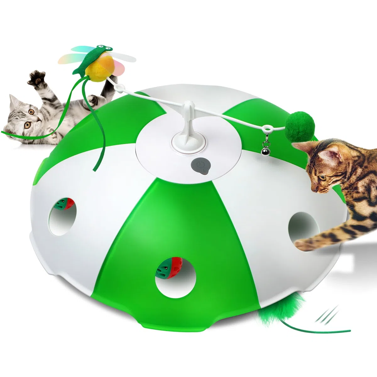 Sofolor Juguetes para gatos recargables, juguetes interactivos para gatos de interior, activados por tacto, plumas en movimiento, canto de pájaros, juego de captura de ratones de laberinto de 6