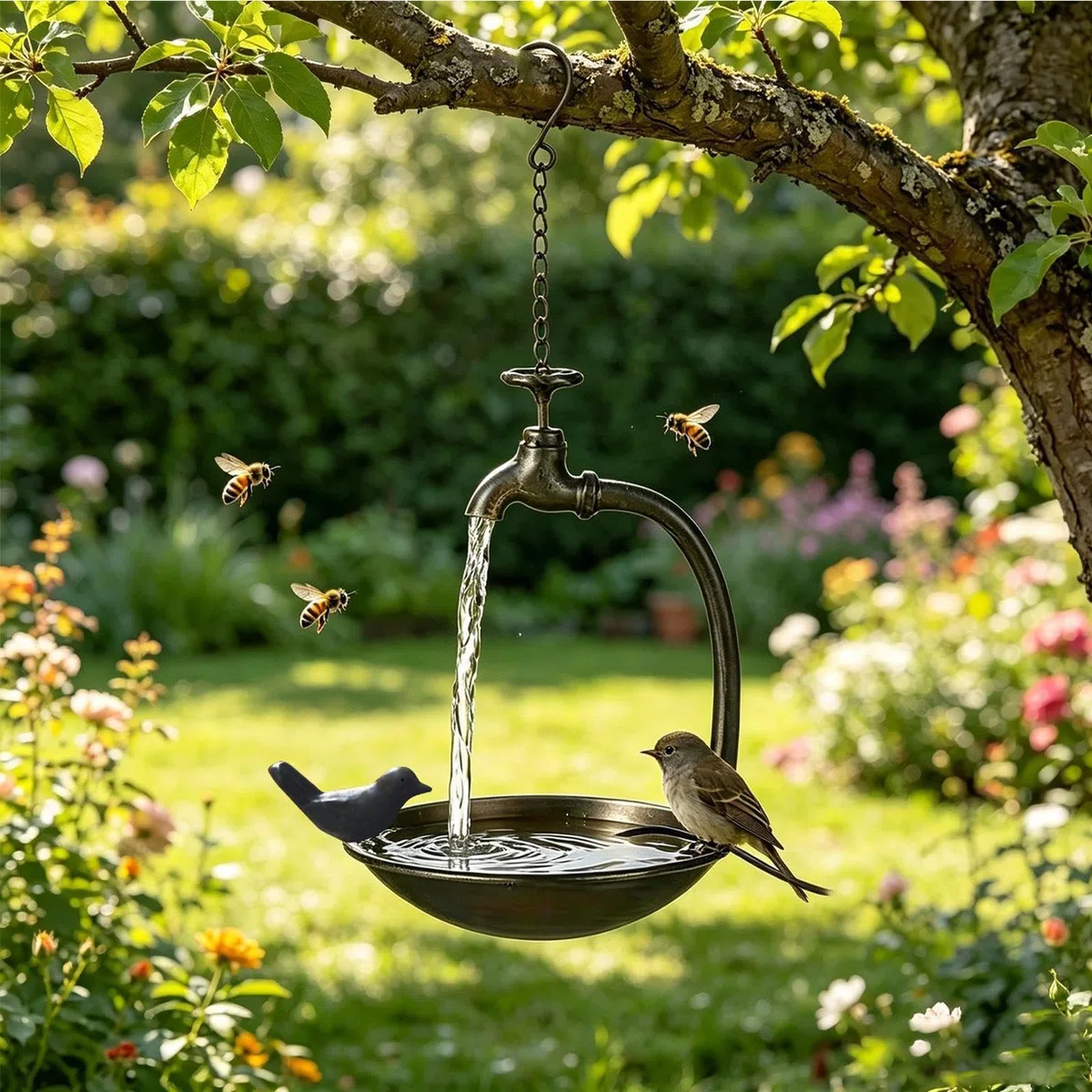 Baño Para Pájaros De Jardín Cuenco Metálico Con Forma Grifo Y Animales
