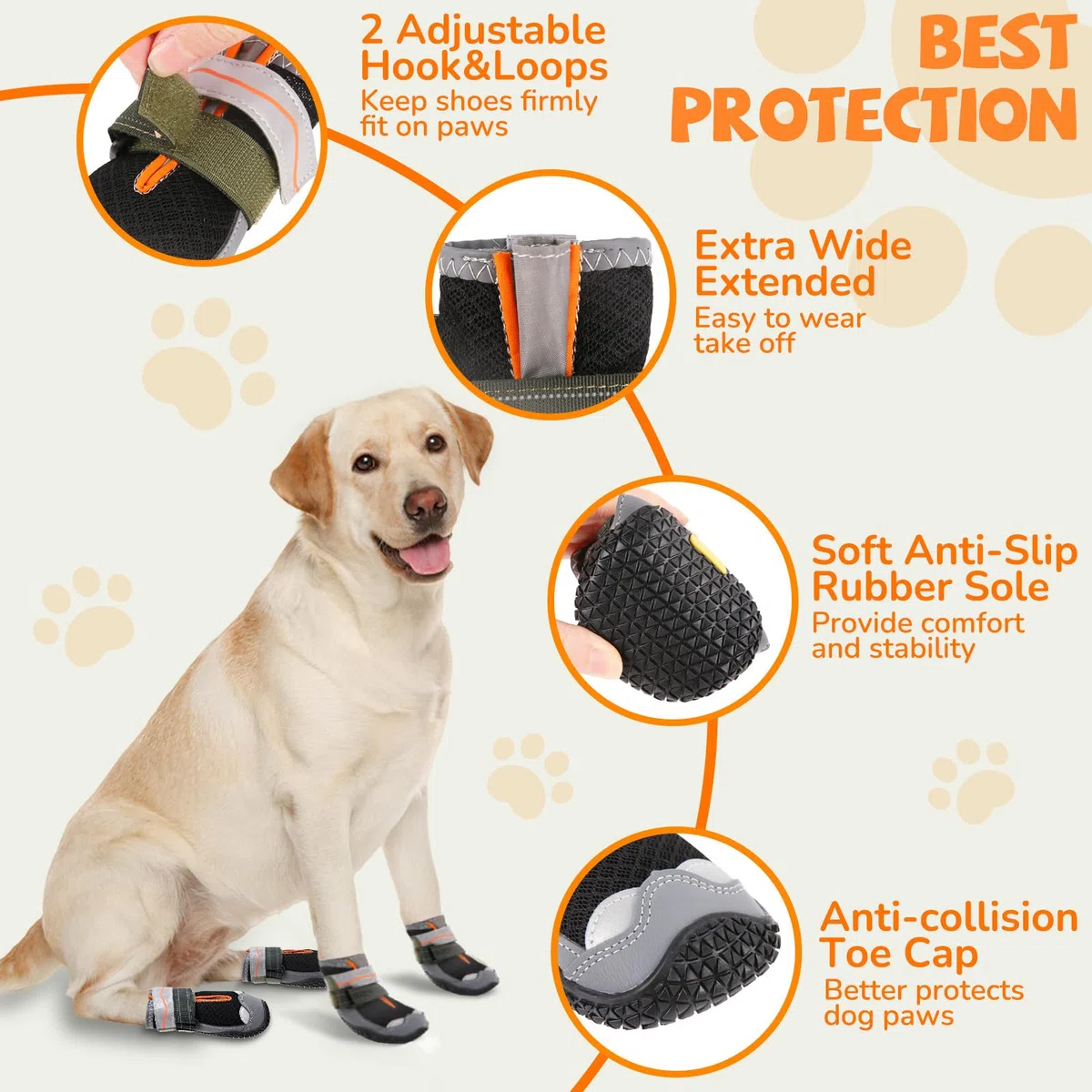 Zapatos para Perros Grandes, tamaño #2 (Ancho 1.8 Pulgadas), Negro, 4 Unidades, Protege Las Patas de Superficies frías y Calientes, Proporciona tracción, Evita arañazos, Uso Durante Todo el