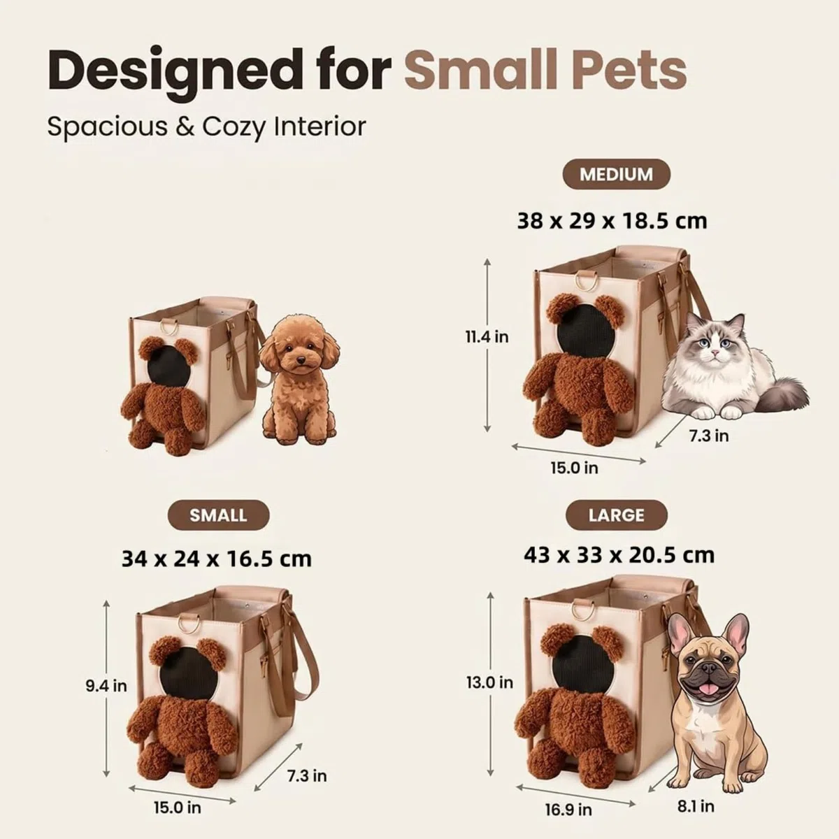 Bolsa Transportadora para Perros, Transportín Mascotas Bolso Tote Transpirable Oso Cabeza Fuera, Bolso Mascotas Gato Perro Pequeño con Forma de Oso de Peluche para Paseo y Viaje (M)