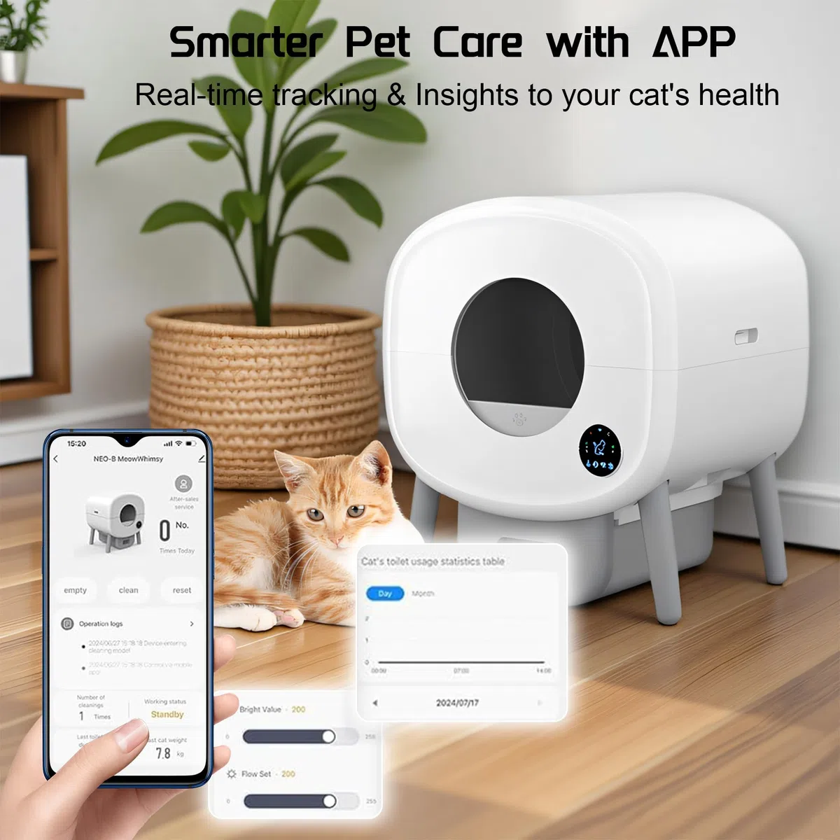 Arenero Gatos Autolimpiable, Caixa de Areia para Gatos Automatico 76L, Protección de Seguridad/Control de Aplicaciones/Inodoro/Iluminación Ambiental, Arenero Automatico para Varios Gatos