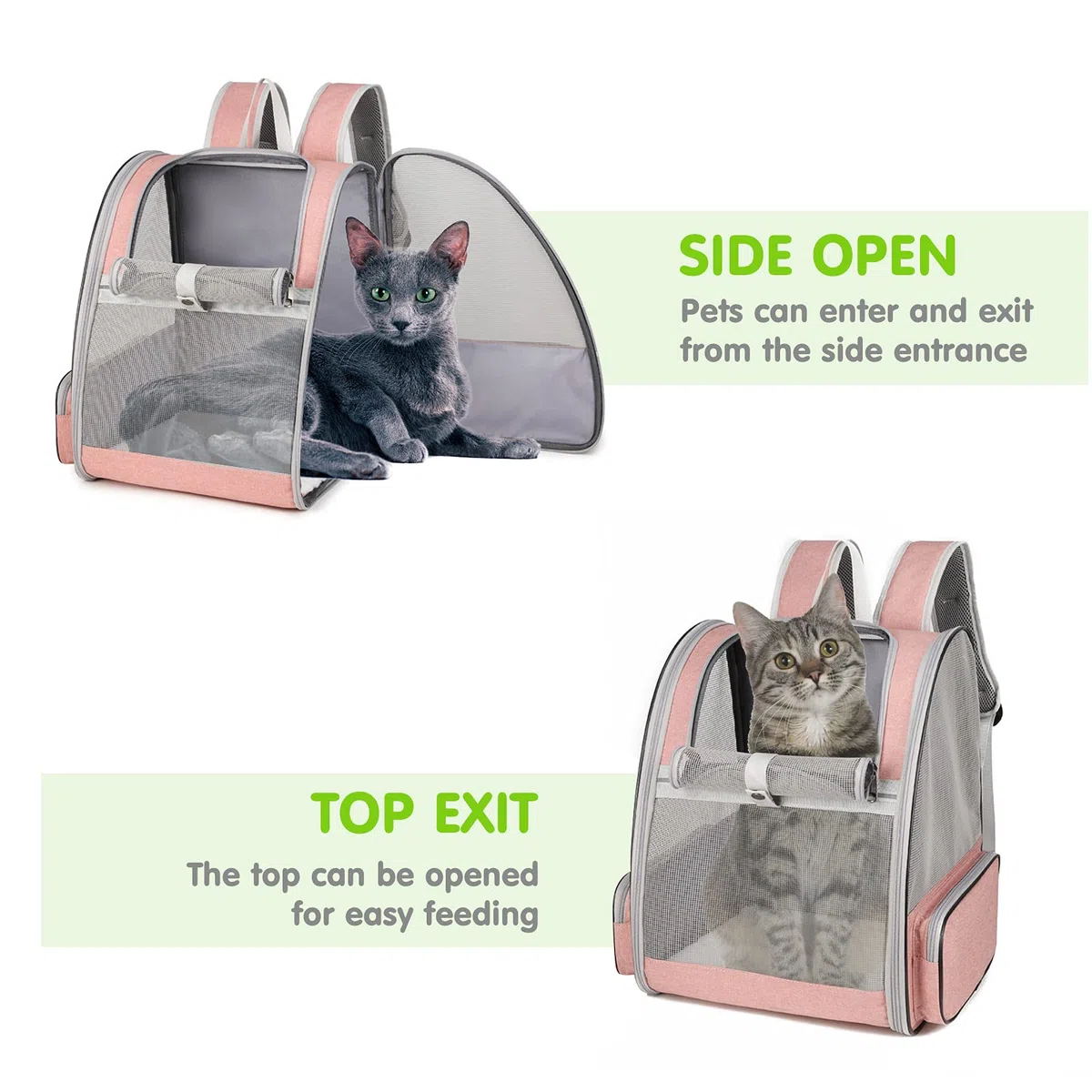 PETCUTE Transportin Gato,Plegable Mochilas para Gatos y Perro,Malla Completa Transpirable Bolsa Transporte con Estructura de Alambre, Transportin Estable para Viaje Aprobada por Aerolínea Rosa