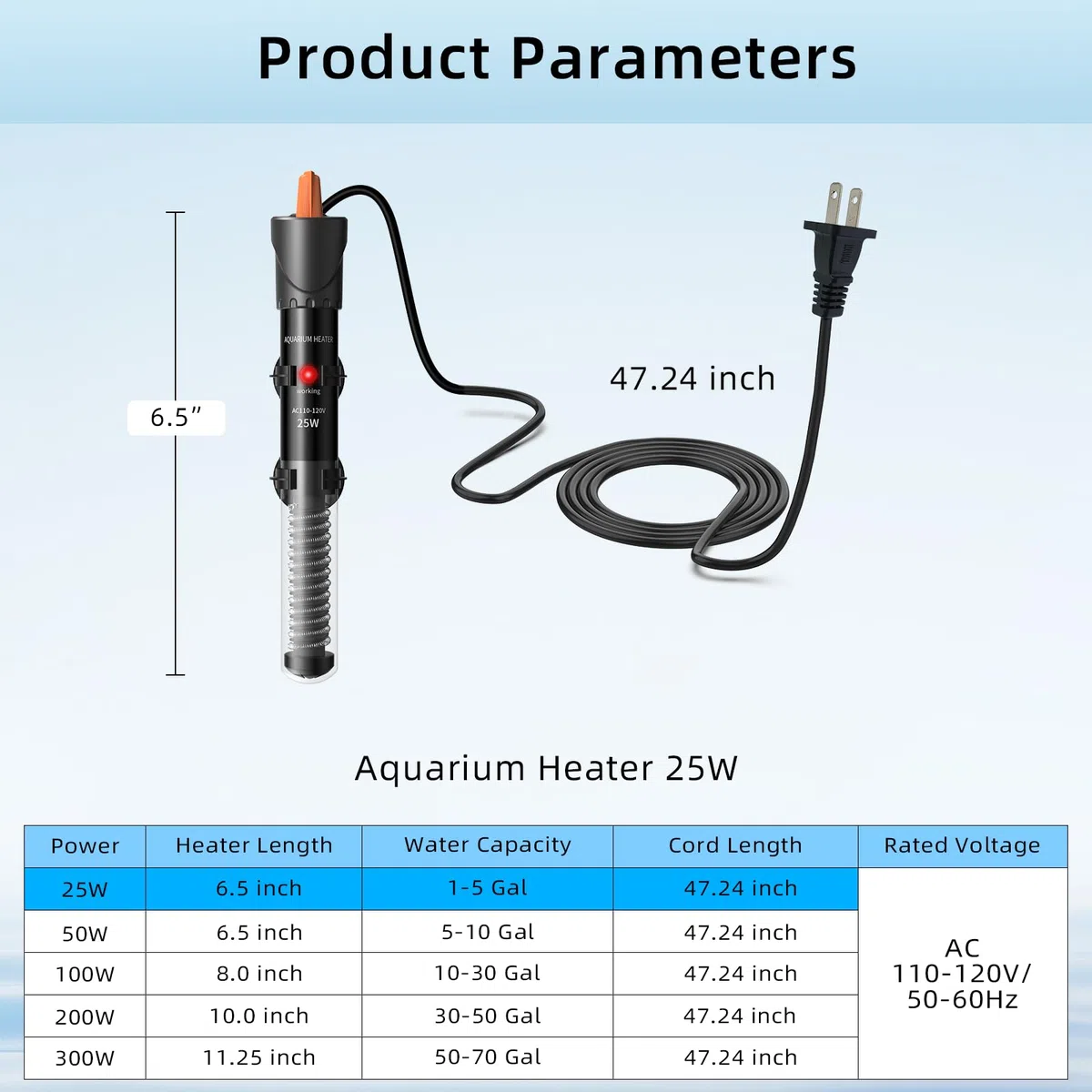 HiTauing Calentador de Acuario de 25 W/50 W/100 W/200 W/300 W, Calentador de pecera Ajustable con termómetro Digital, Calentador Sumergible de Tanque de Betta/Tortuga para Tanques de Agua Dulce y
