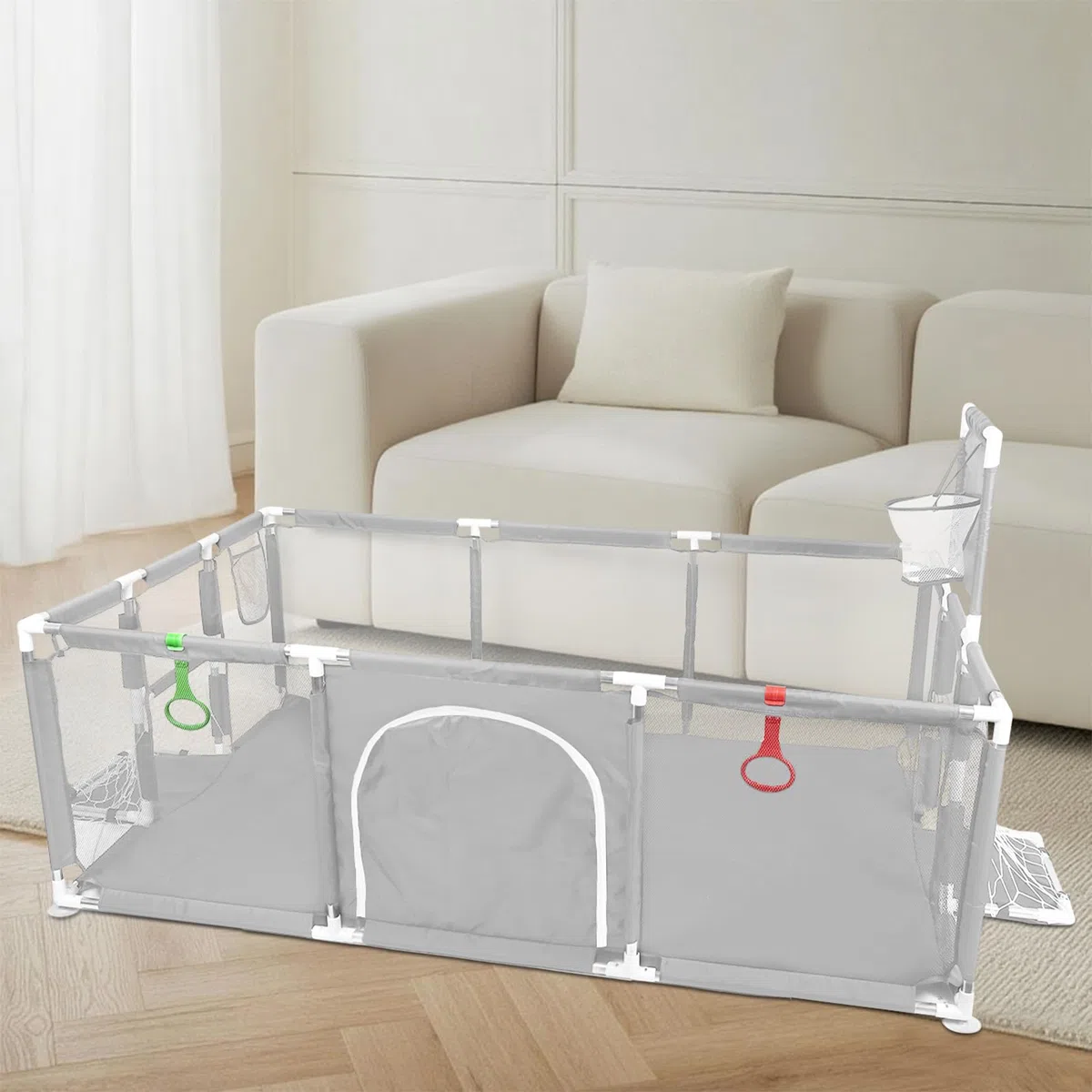 Grande Parque para Perros, con Puerta, Parque Resistente con Tela Gruesa Y Red De Nailon Resistente，para Cachorros O Perros Pequeño (180 * 120 * 66cm (Gris Claro))
