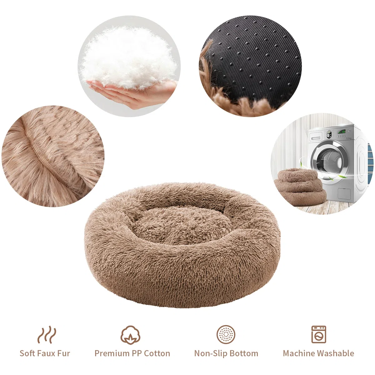 Cama calmante para perros medianos y grandes, pequeños, gatos, esponjosa, antiansiedad, lavable, para cachorros, de felpa, antideslizante, para calentar la piel sintética