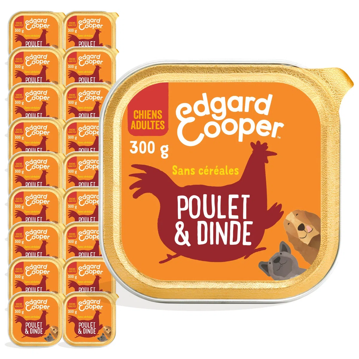 Edgard & Cooper - Paté para Perros (Pollo y Pavo, 300 g x 18), sin Cereales, Carne Fresca y proteínas de Calidad, Ingredientes Reales para Perros, hipoalergénicos, sin azúcares añadidos