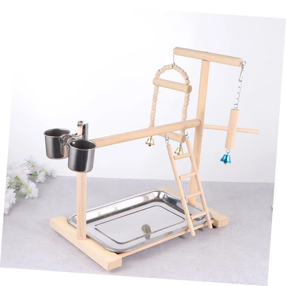 1pieza Columpio para Pájaros De Madera Juguete Colgante Divertido para Periquitos y Loros Estación De Creativa para Aves Pequeñas para Entretenimiento y Ejercicio Beige