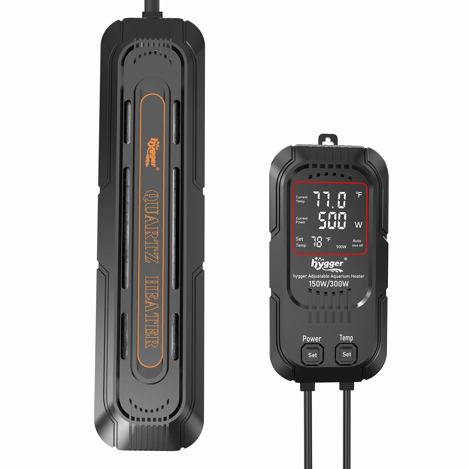Hygger Calentador Acuario para Pecera Potencia Regulable 500W/1000W,Calefacción para Acuario Sumergible Calentador con Controlador Digital de Agua Dulce y Aalada de 400-800 litros