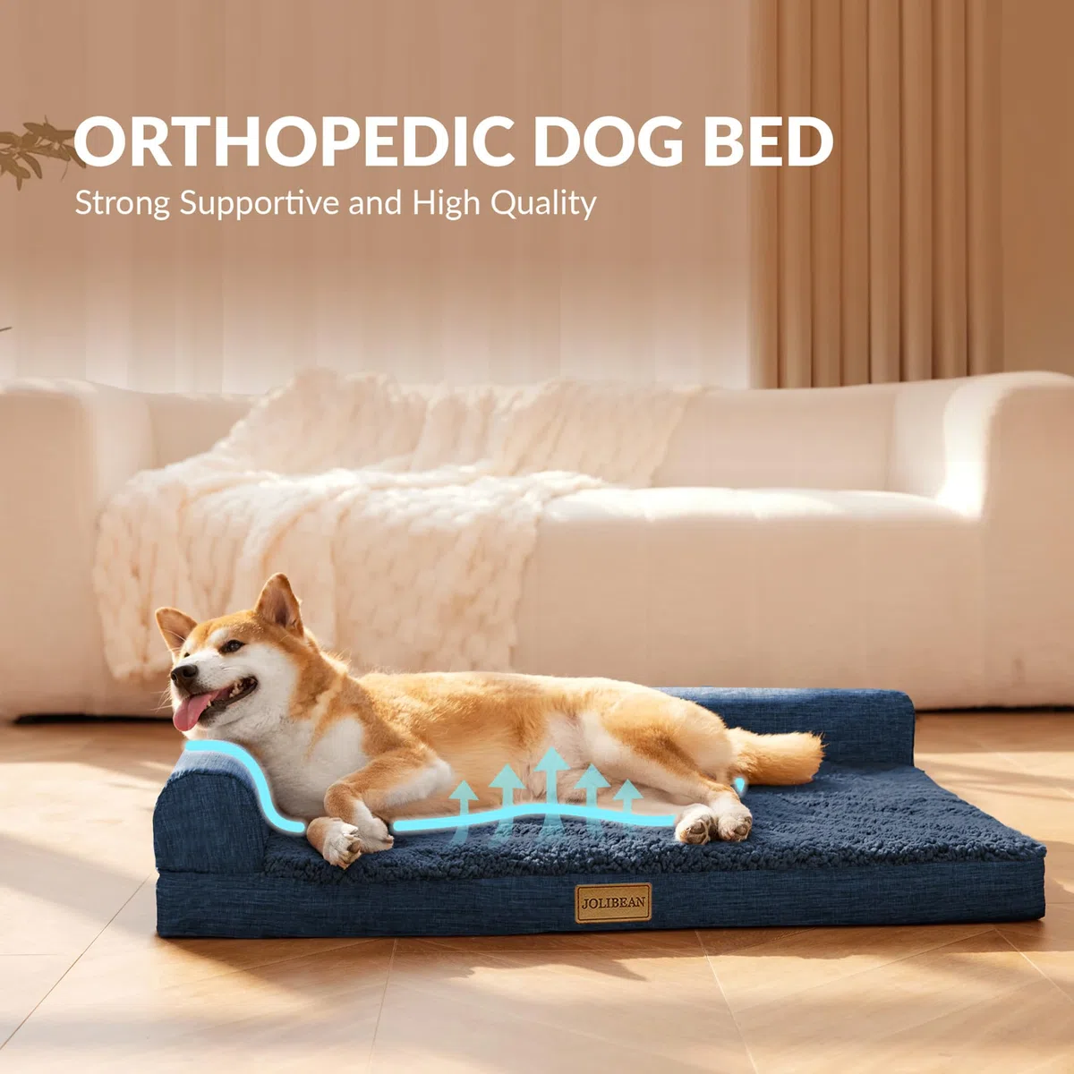 Cama Perro Extra Grande Ortopédica, Colchoneta Perro de L, Sofá Perro con Espuma De Caja De Huevos, Impermeable Lavable Desenfundable, 142x102cm, Azul Marino